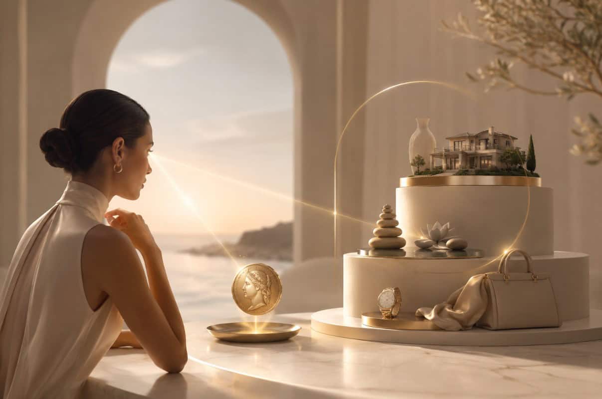 A woman focused on a coin and abundance